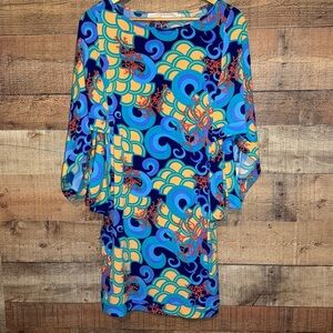 🌻 Tracy Negoshian Dress Swim Cover Women’s size Small Mermaid Scales Coral Swirl